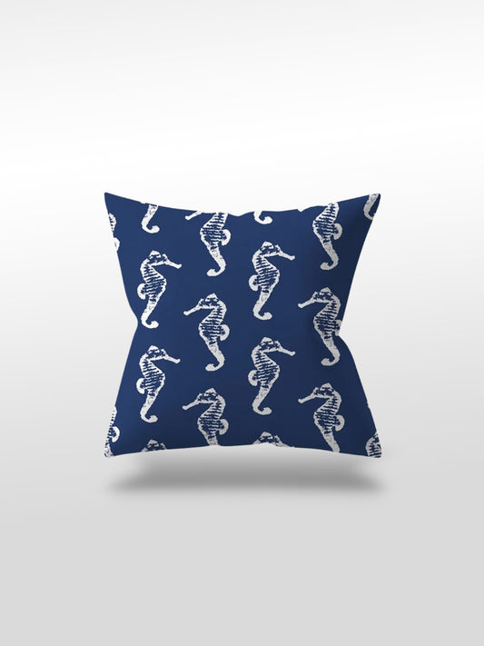 Housse de coussin bleu | Motif hippocampe