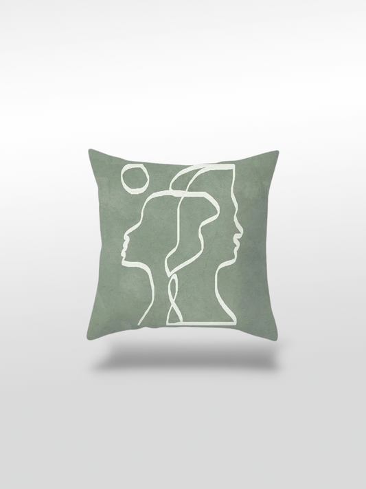 Housse de coussin vert | motif visages